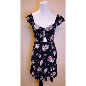 Black Floral Dress With Front Cut Out